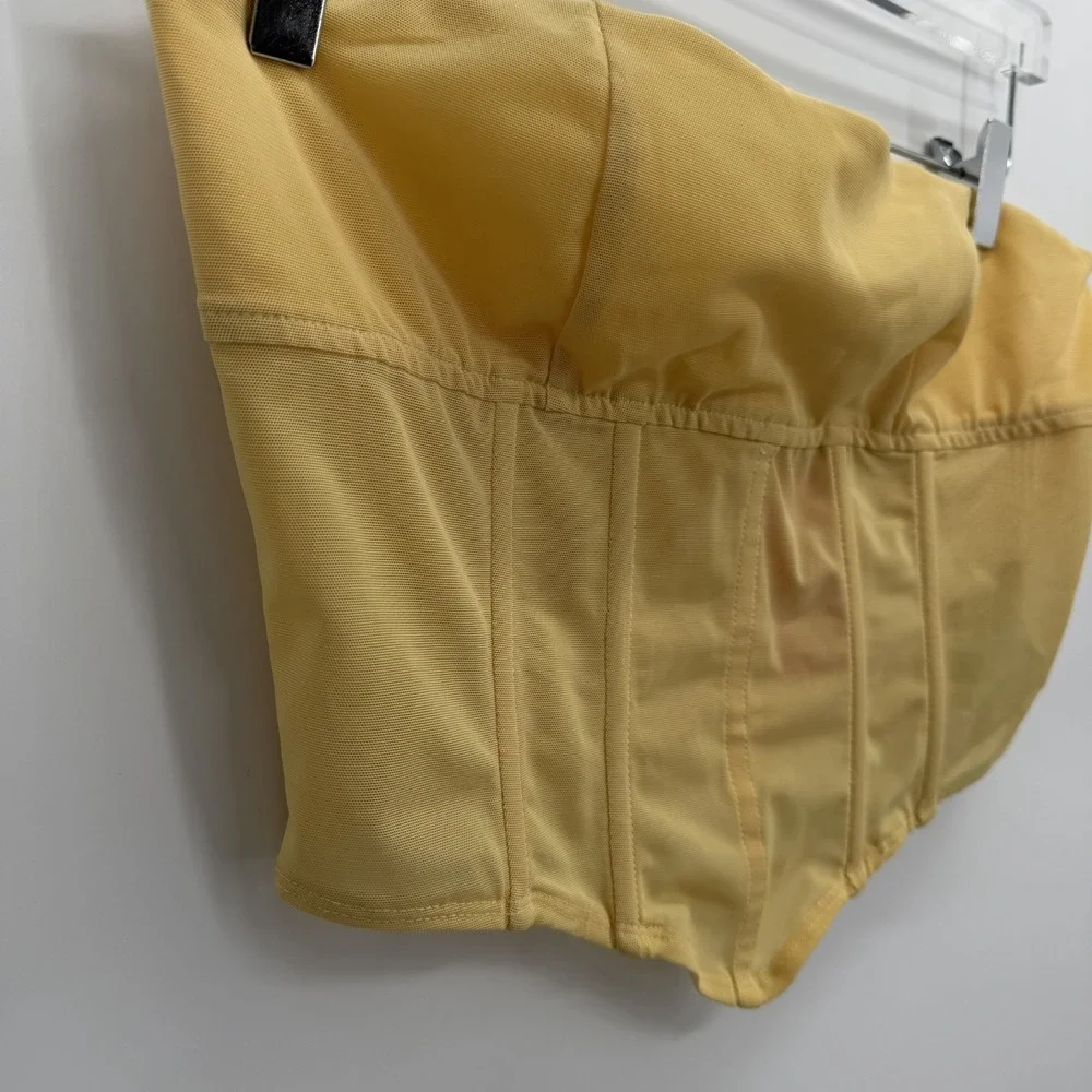 Edikted Evangeline Sheer Mesh Corset Size L Butter Yellow Fairy Boned Tank Top - Picture 3 of 8